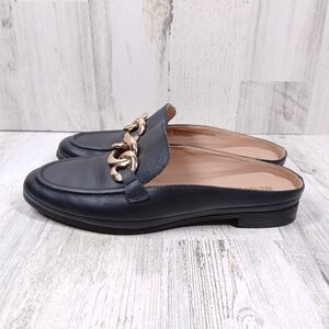 Blondo Bryce Women's Black Leather Mules with Gold Chain‎ #1013